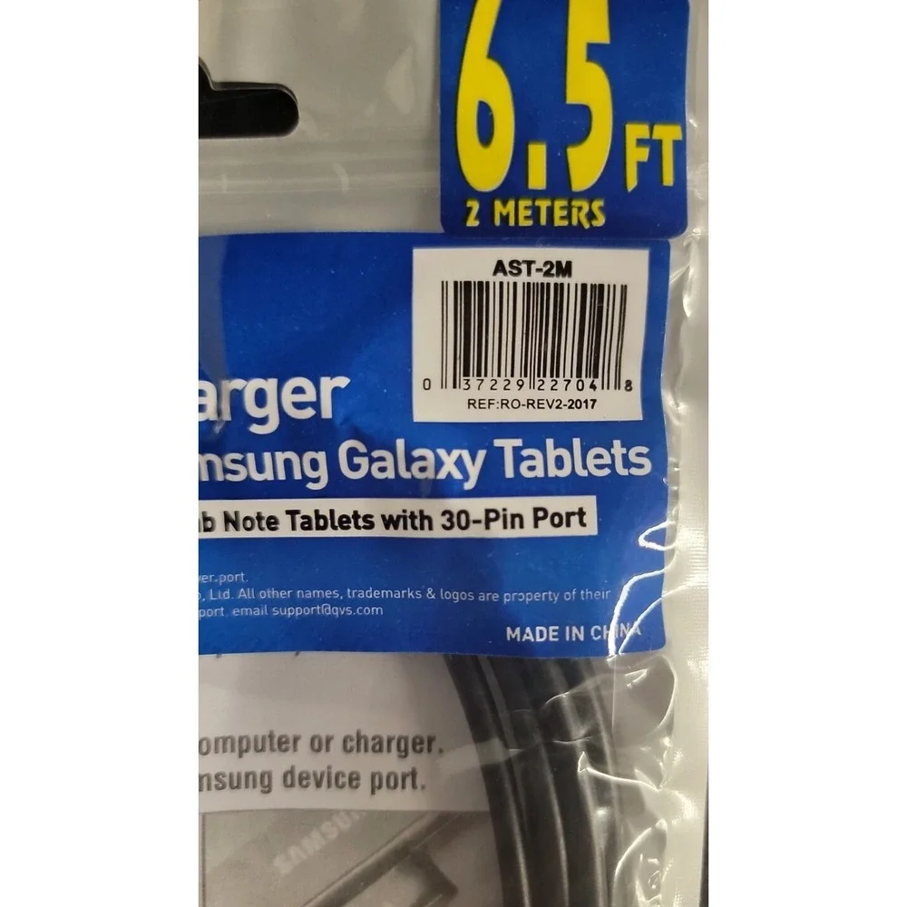 Lot of 2 QVS 6.5 FT USB Sync 2.1Amp Charger Cable Samsung Galaxy Tab/Note Tablet